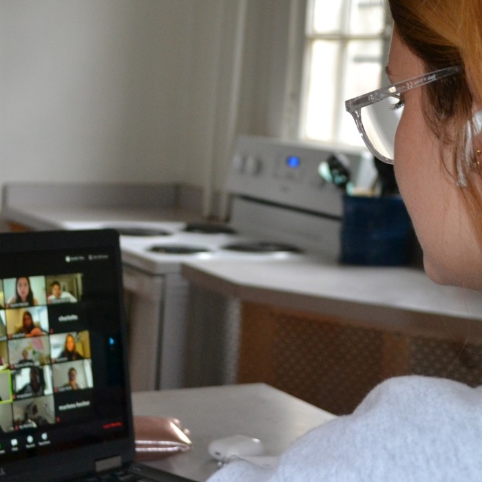 Schweiker tries to maintain her class-day routine from her kitchen as she completes the semester.