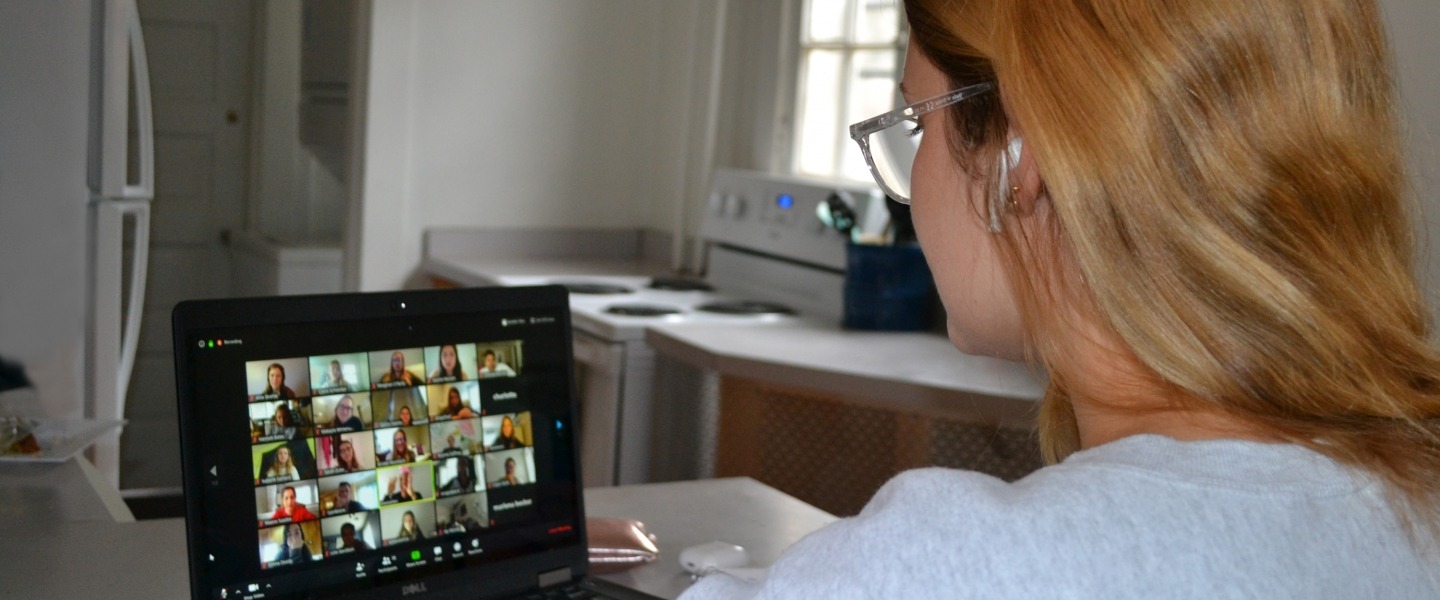Schweiker tries to maintain her class-day routine from her kitchen as she completes the semester.
