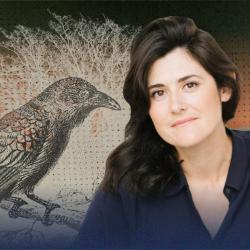 Portrait of Emily Ogden and raven illustration